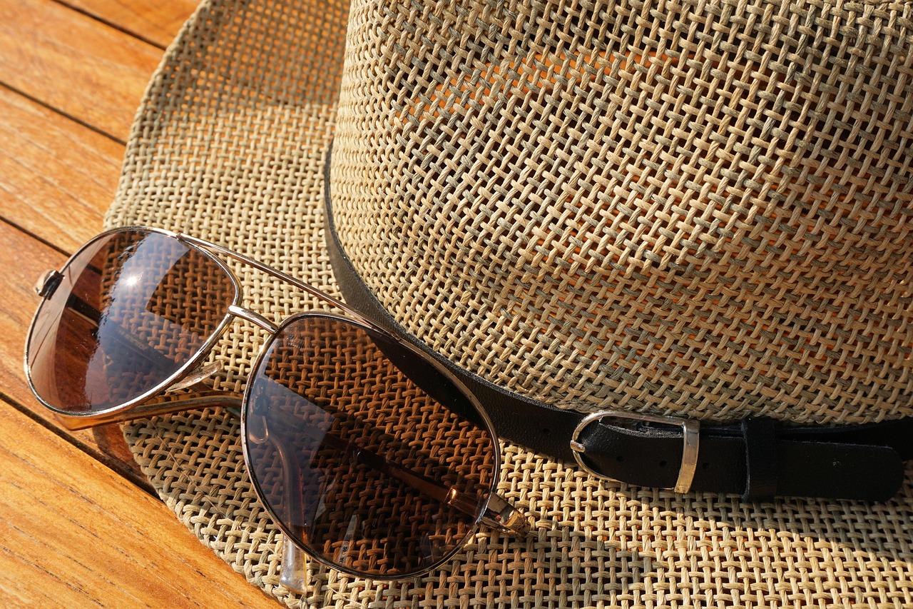 sunglasses, glasses, sun, sun protection, summer, leisure time, relaxation, reflection, darken, protection, fashionable, accessory, cap, nature, coneflower, straw hat, optics, fashion